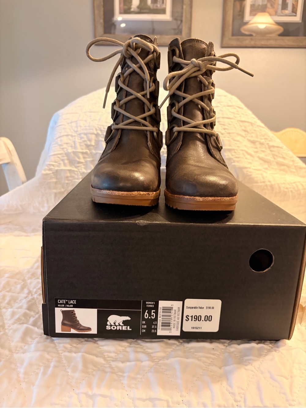 Sorel Brown Lace-Up Leather Ankle Boots with Tan Sole